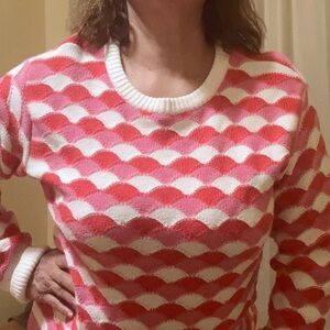 St. John's Bay Pink, White and  red Sweater. Size L New with Tag.
